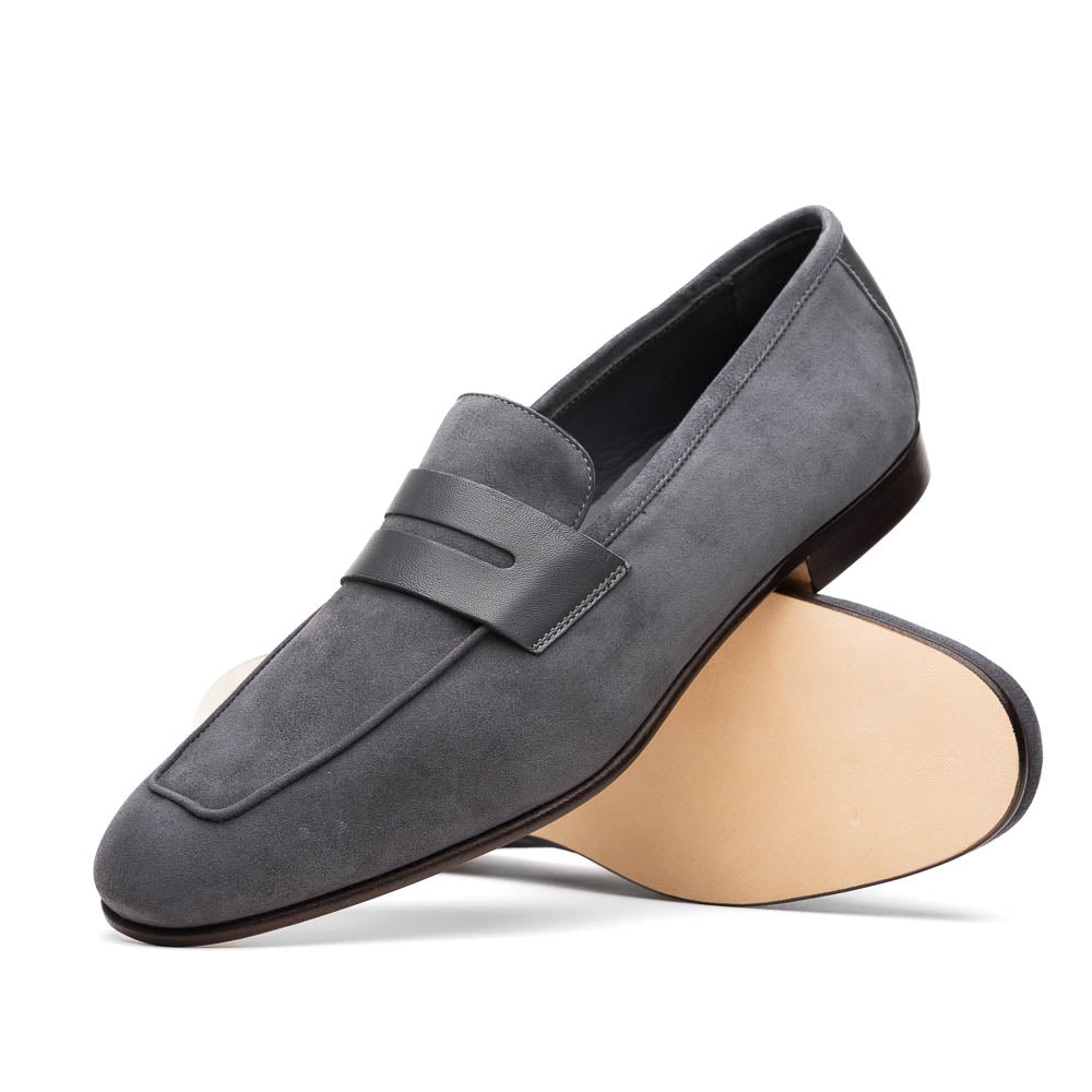 Zelli Tippa Suede / Calfskin Penny Loafers Grey (16-672-GRY)