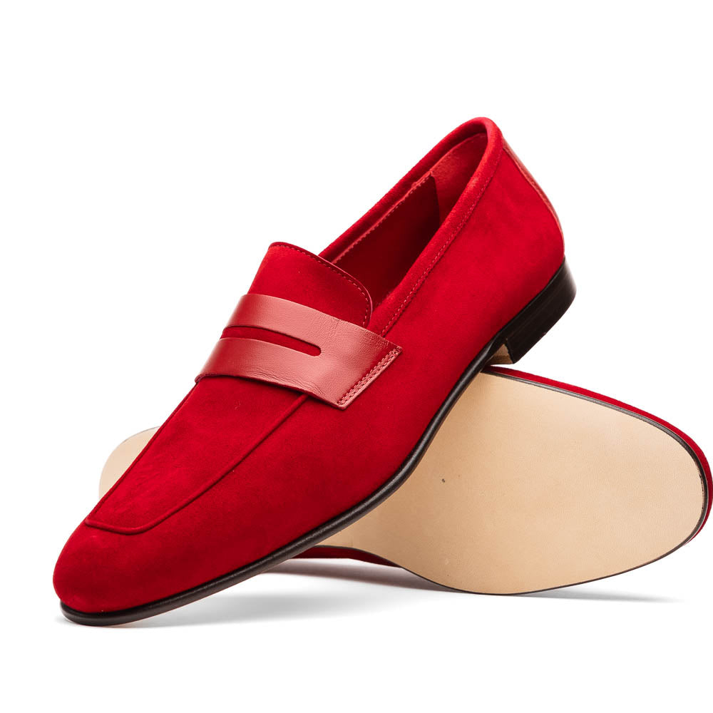 Zelli Tippa Suede / Calfskin Penny Loafers Red (16-672-RED)