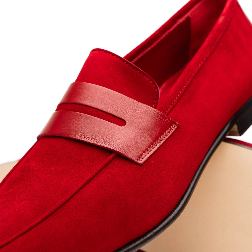 Zelli Tippa Suede / Calfskin Penny Loafers Red (16-672-RED)