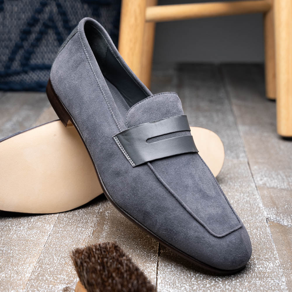 Zelli Tippa Suede / Calfskin Penny Loafers Grey (16-672-GRY)