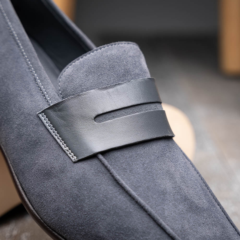 Zelli Tippa Suede / Calfskin Penny Loafers Grey (16-672-GRY)