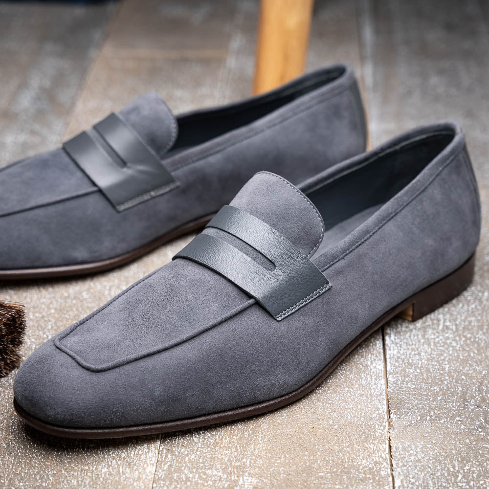 Zelli Tippa Suede / Calfskin Penny Loafers Grey (16-672-GRY)
