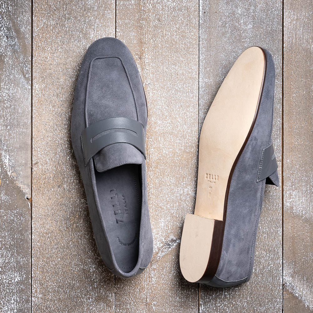 Zelli Tippa Suede / Calfskin Penny Loafers Grey (16-672-GRY)