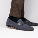 Zelli Tippa Suede / Calfskin Penny Loafers Grey (16-672-GRY)