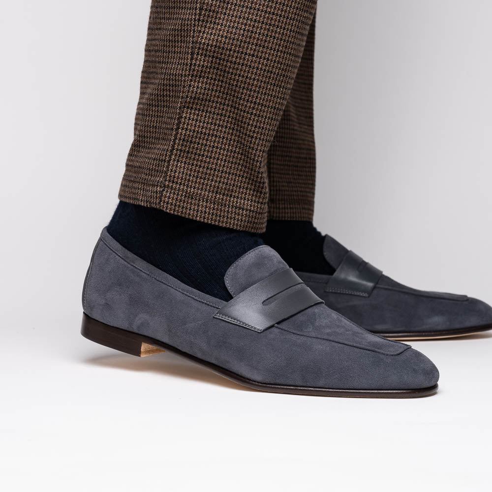 Zelli Tippa Suede / Calfskin Penny Loafers Grey (16-672-GRY)