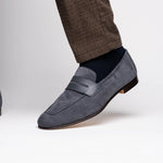 Zelli Tippa Suede / Calfskin Penny Loafers Grey (16-672-GRY)
