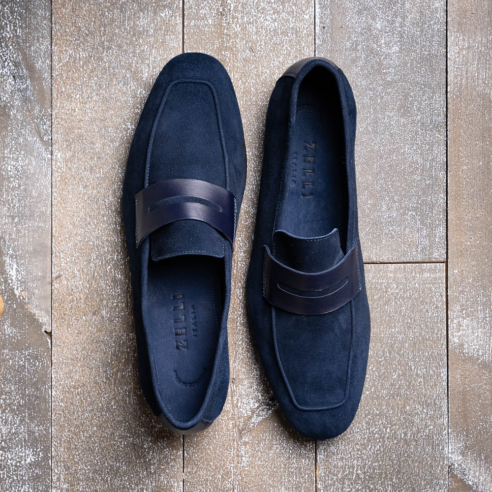 Zelli Tippa Suede / Calfskin Penny Loafers Navy (16-672-NVY)