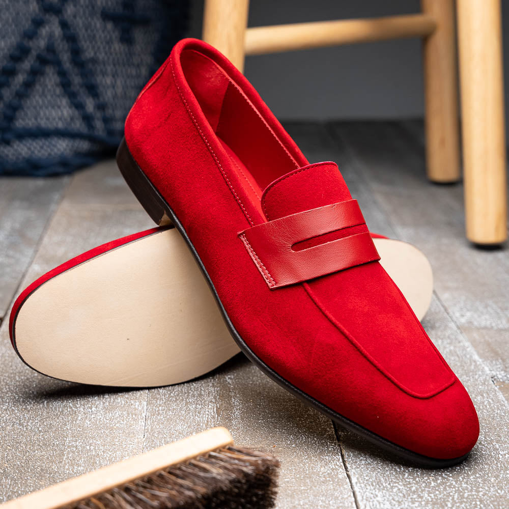 Zelli Tippa Suede / Calfskin Penny Loafers Red (16-672-RED)