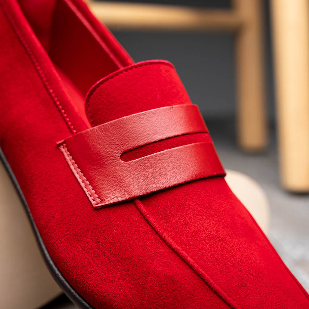 Zelli Tippa Suede / Calfskin Penny Loafers Red (16-672-RED)