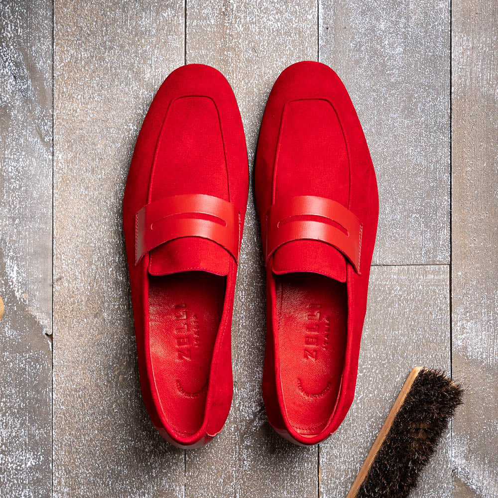 Zelli Tippa Suede / Calfskin Penny Loafers Red (16-672-RED)