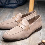 Zelli Tippa Suede / Calfskin Penny Loafers Taupe (16-672-TPE)
