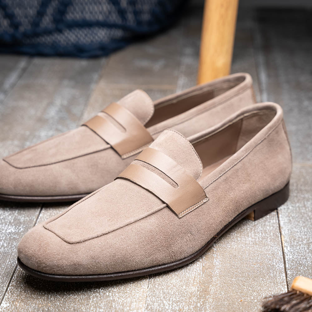 Zelli Tippa Suede / Calfskin Penny Loafers Taupe (16-672-TPE)