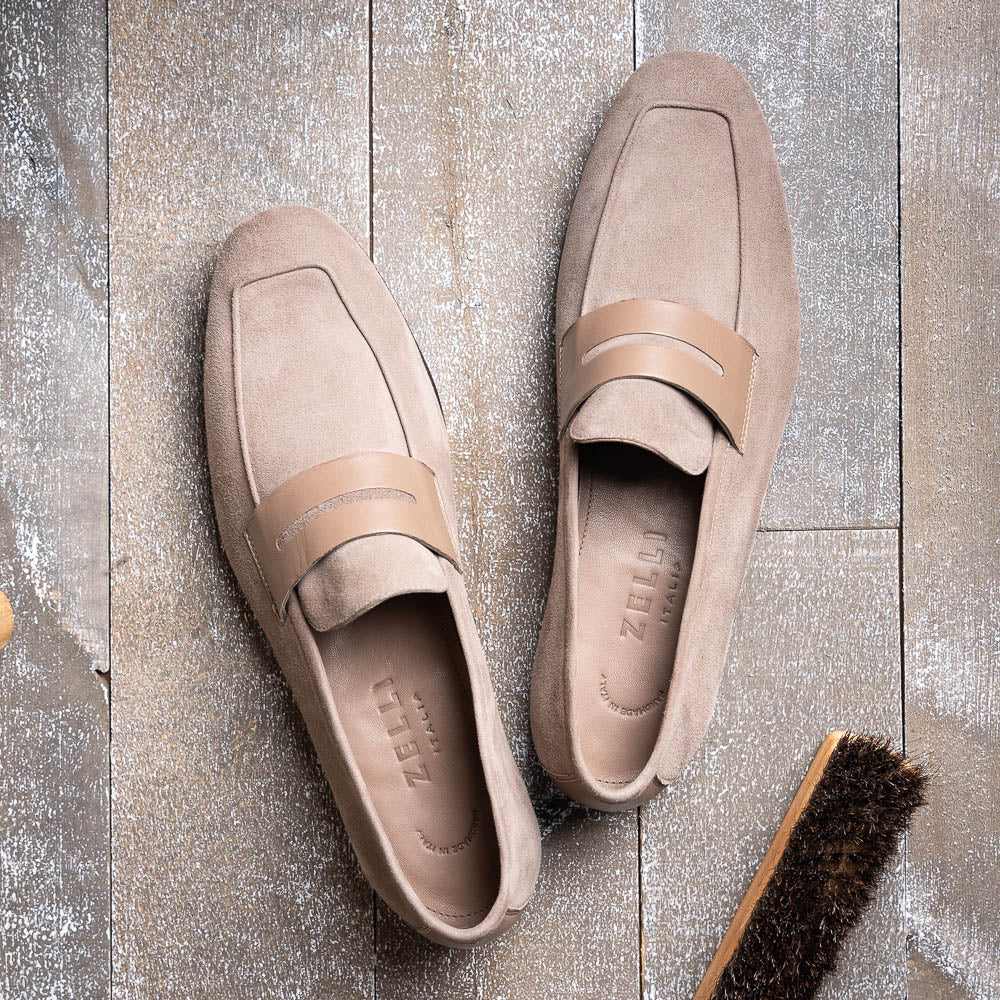 Zelli Tippa Suede / Calfskin Penny Loafers Taupe (16-672-TPE)