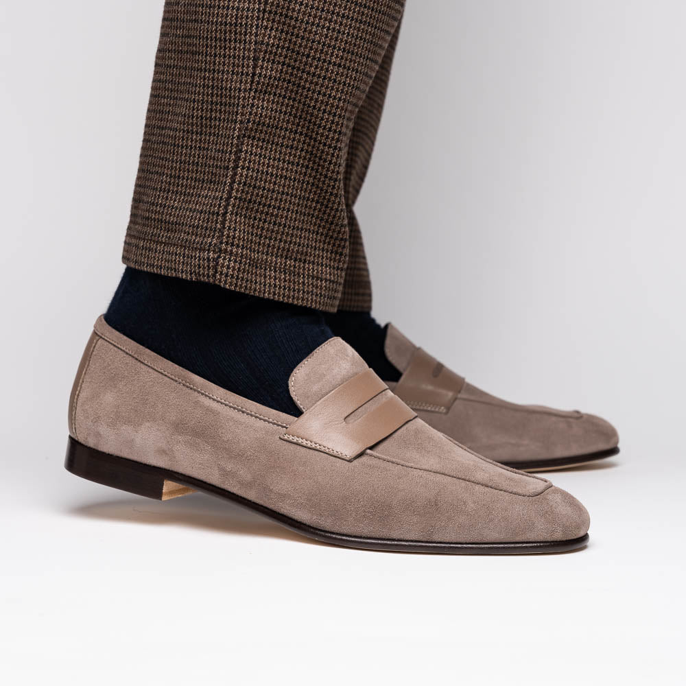 Zelli Tippa Suede / Calfskin Penny Loafers Taupe (16-672-TPE)