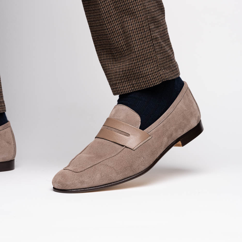 Zelli Tippa Suede / Calfskin Penny Loafers Taupe (16-672-TPE)
