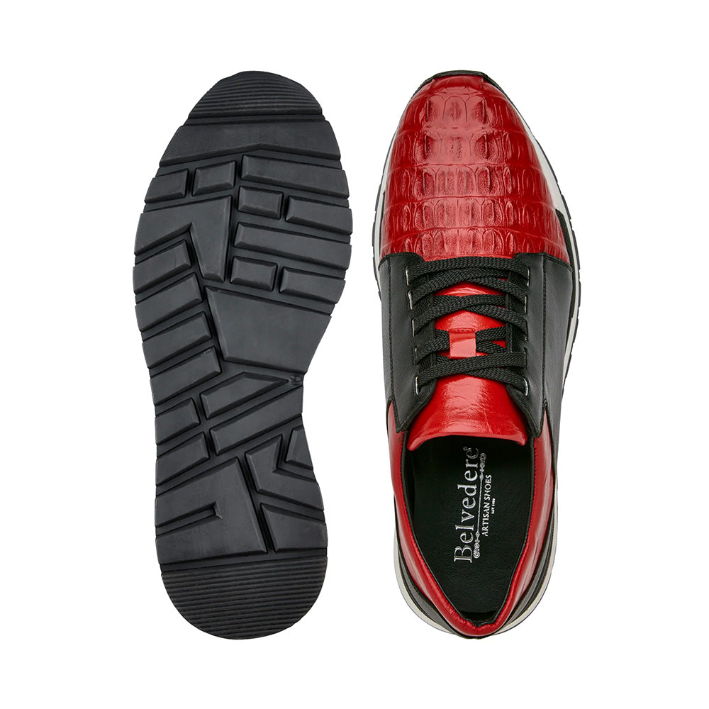 Belvedere Titan Caiman Crocodile Sneakers Red / Black (33631)