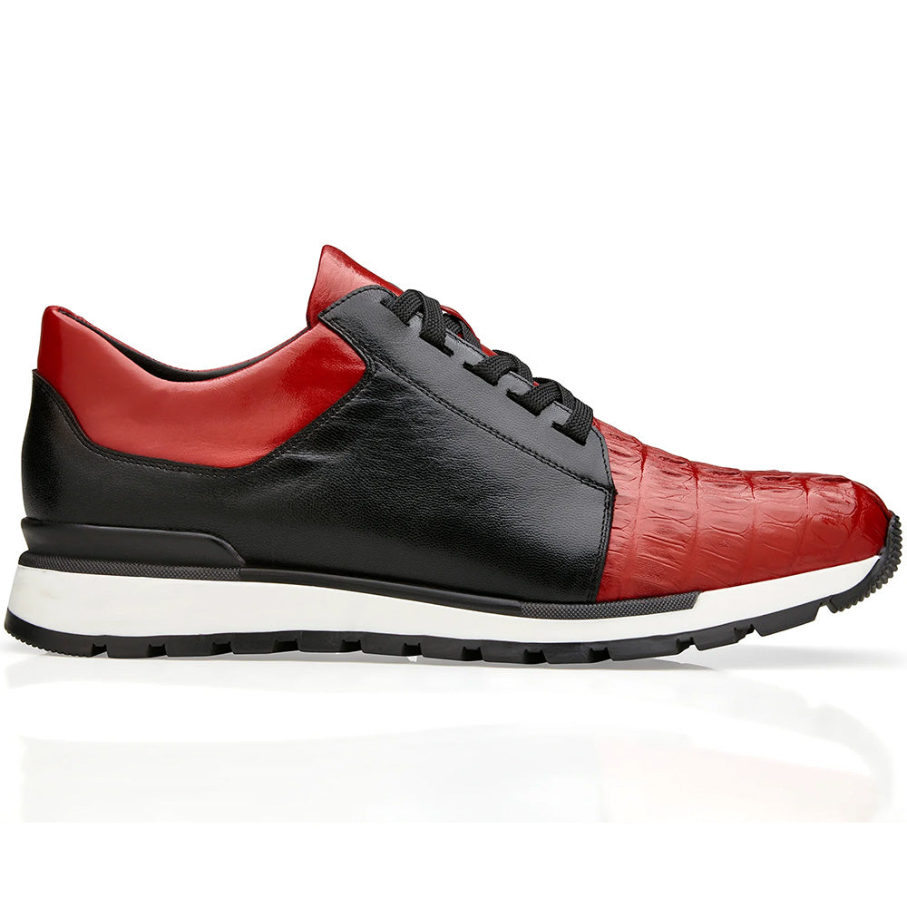Belvedere Titan Caiman Crocodile Sneakers Red / Black