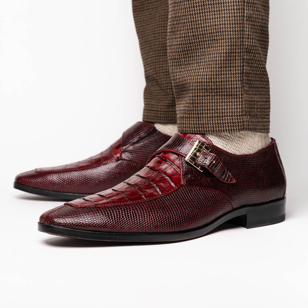 Marco Di Milano Toluca Crocodile & Lizard Monk Strap Wine