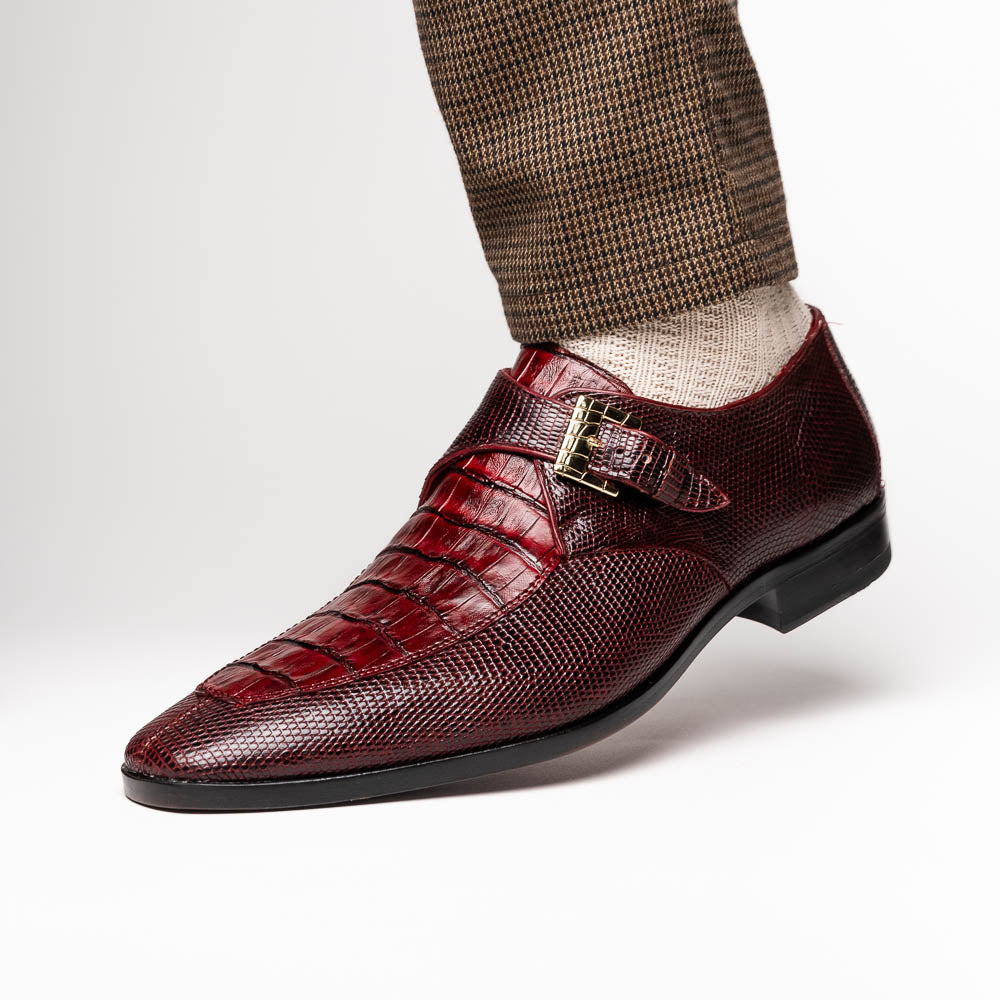 Marco Di Milano Toluca Crocodile & Lizard Monk Strap Wine