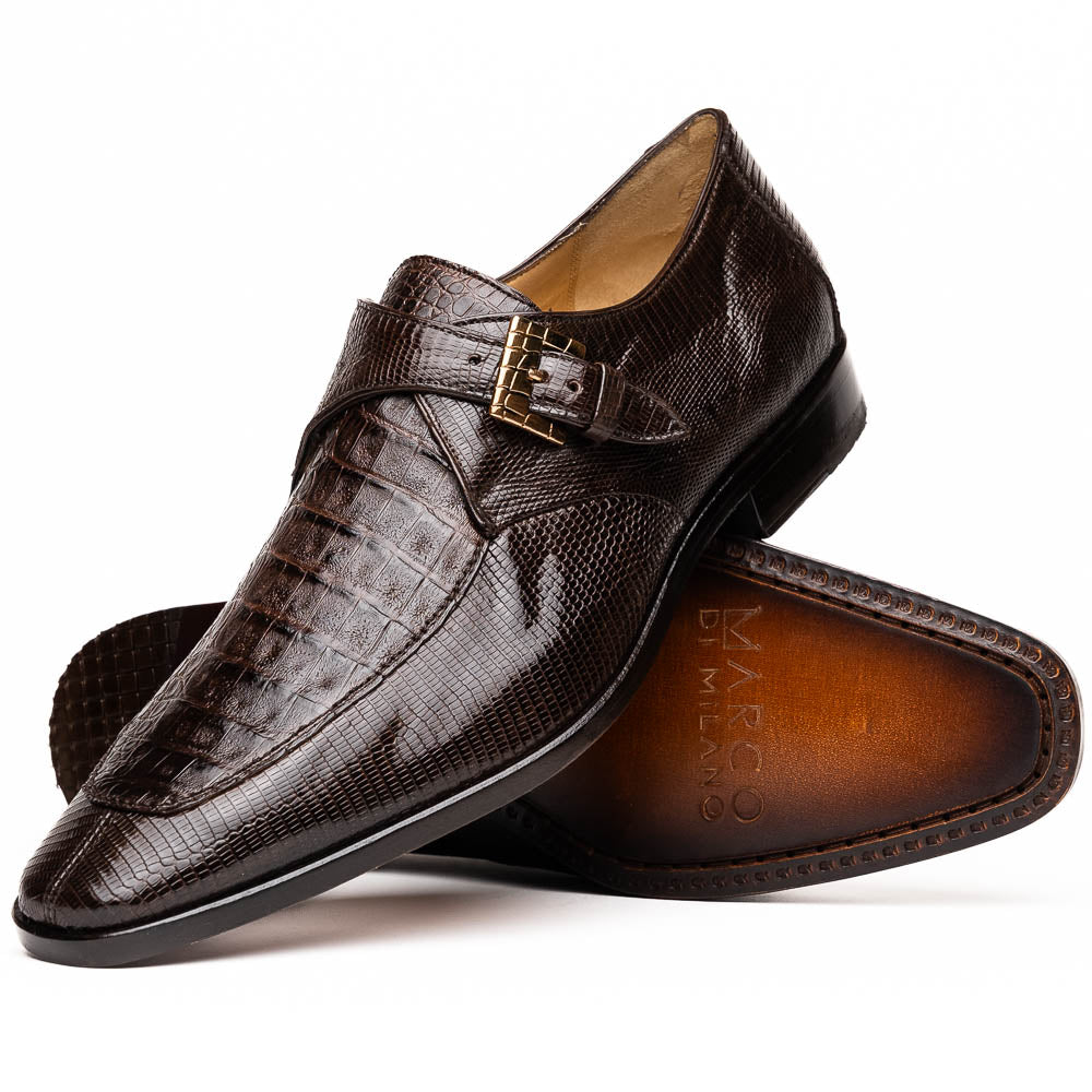 Marco Di Milano Toluca Crocodile & Lizard Monk Strap Brown