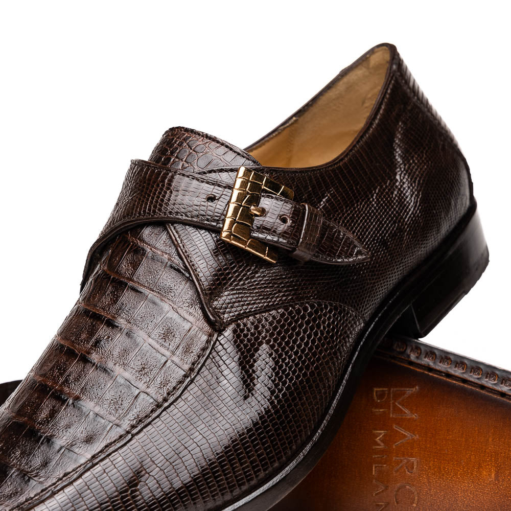 Marco Di Milano Toluca Crocodile & Lizard Monk Strap Brown
