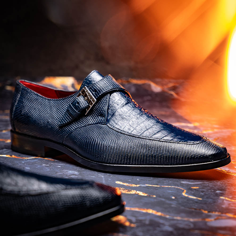 Marco Di Milano Toluca Crocodile & Lizard Monk Strap Navy
