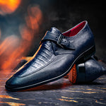Marco Di Milano Toluca Crocodile & Lizard Monk Strap Navy