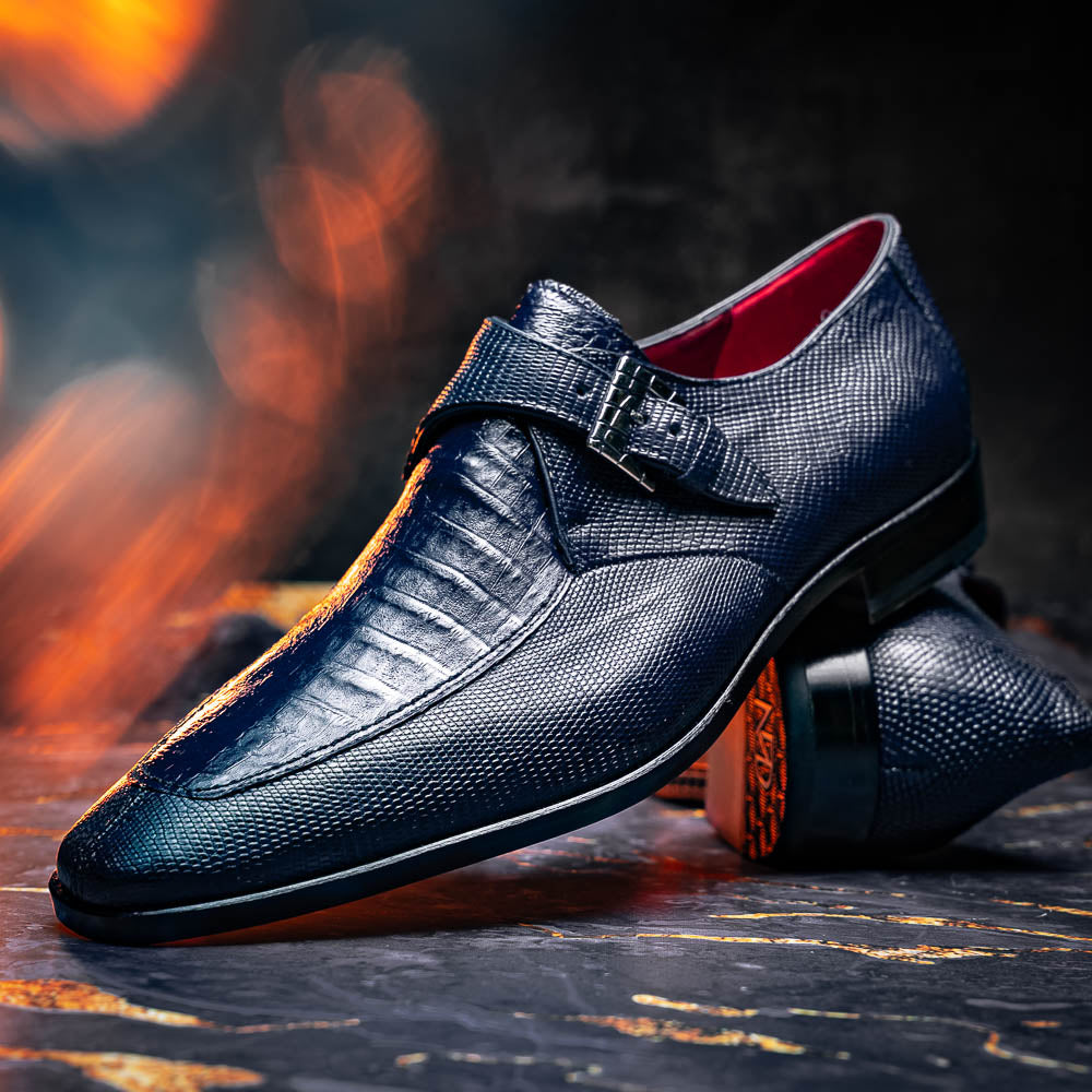 Marco Di Milano Toluca Crocodile & Lizard Monk Strap Navy
