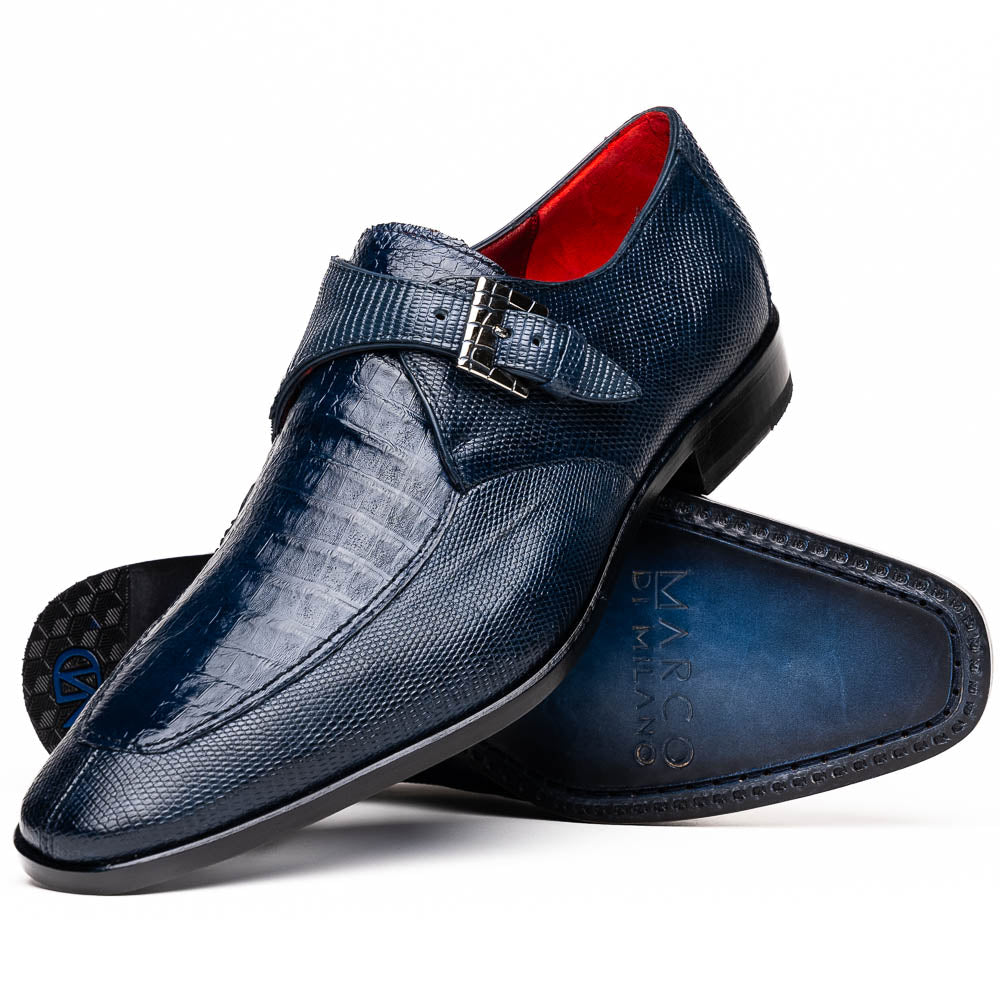 Marco Di Milano Toluca Crocodile & Lizard Monk Strap Navy