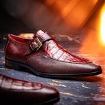 Marco Di Milano Toluca Crocodile & Lizard Monk Strap Wine
