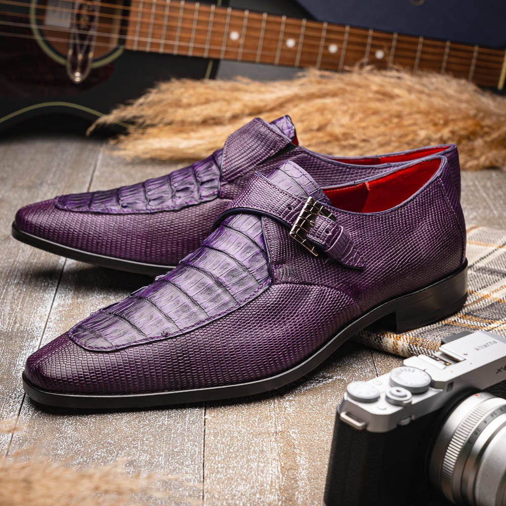Marco Di Milano Toluca Crocodile & Lizard Monk Strap Purple