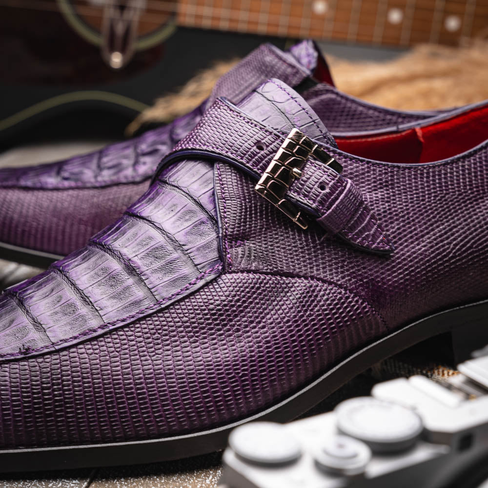 Marco Di Milano Toluca Crocodile & Lizard Monk Strap Purple
