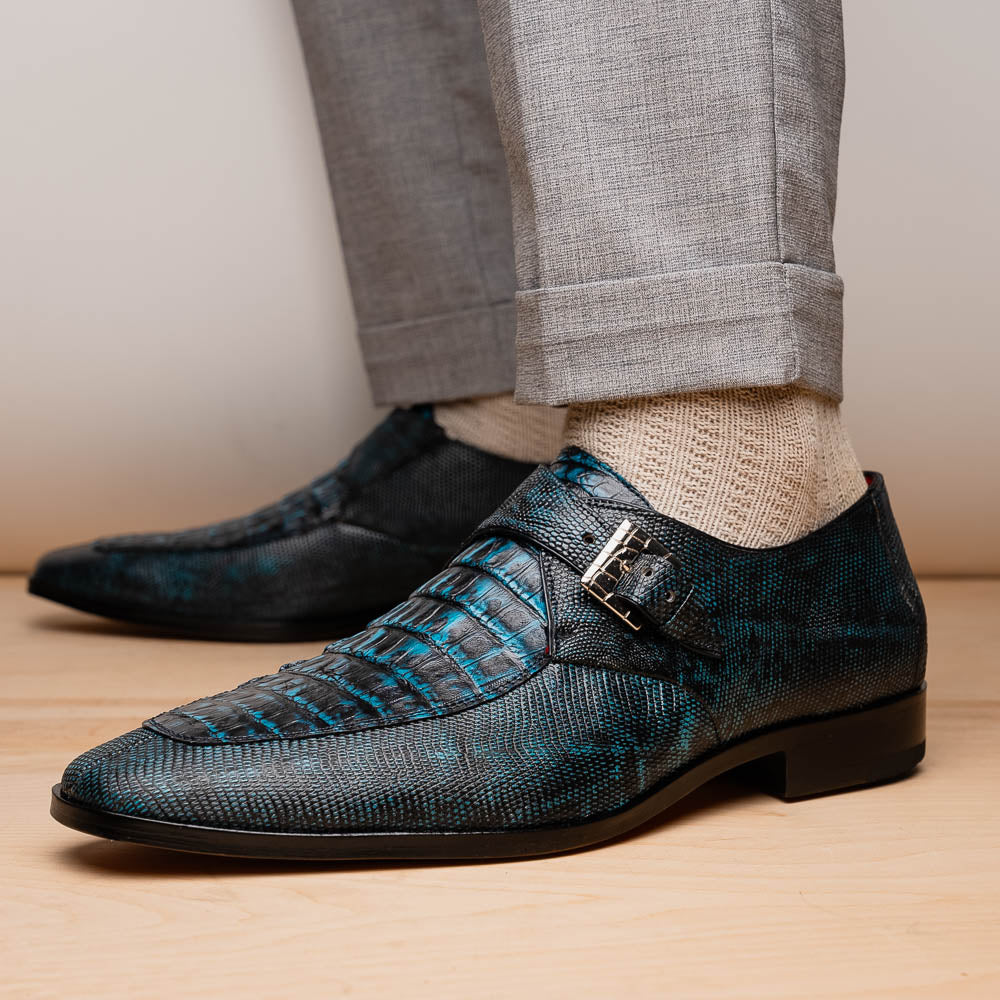 Marco Di Milano Toluca Crocodile & Lizard Monk Strap Blue / Black