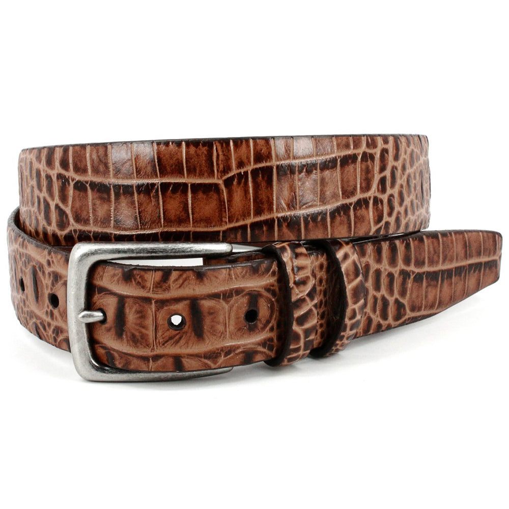 Torino Leather 35mm Hornback Crocodile Embossed Calfskin Leather Dress Casual Belt Cognac