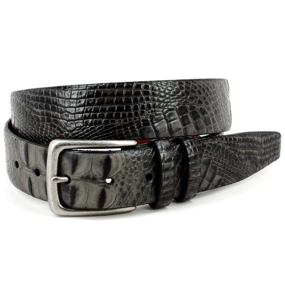 Torino Leather 35mm Hornback Crocodile Embossed Calfskin Leather Dress Casual Belt Grey