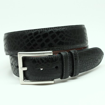 Torino Leather Rustic Alligator Embossed Calfskin Belt Black