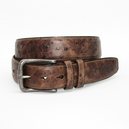 Torino Leather Antique Ostrich Embossed Calfskin Belt Brown