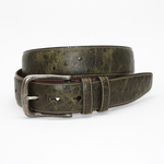 Torino Leather Antique Ostrich Embossed Calfskin Belt Olive