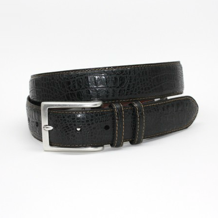 Torino Leather Alligator Embossed Calfskin Belt Black