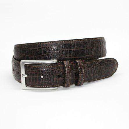 Torino Leather Alligator Embossed Calfskin Belt Chocolate