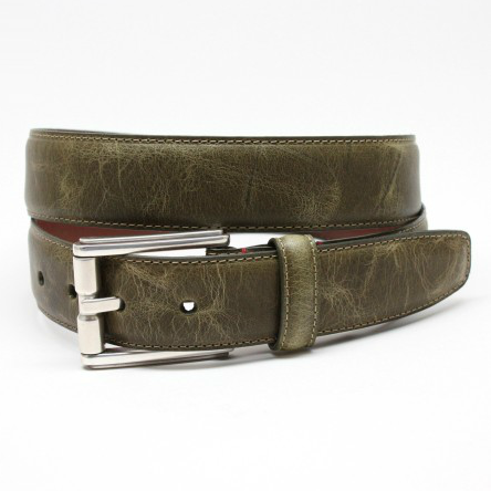 Torino Leather Oiled Shrunked Calfskin Belt Olive