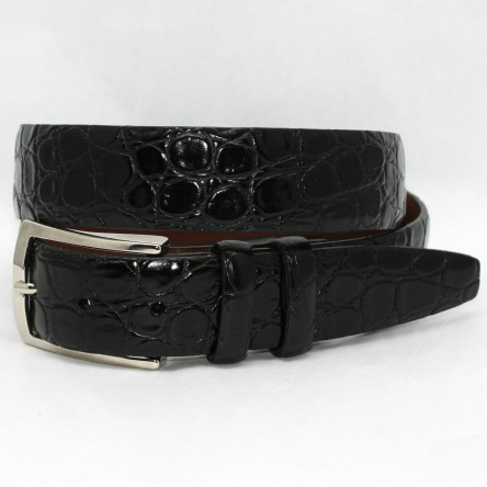 Torino Leather Croc Embossed Belt Black Extra Long