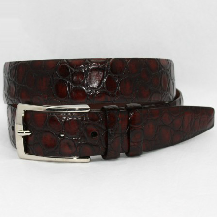 Torino Leather Big & Tall Croc Embossed Belt Mahogany 