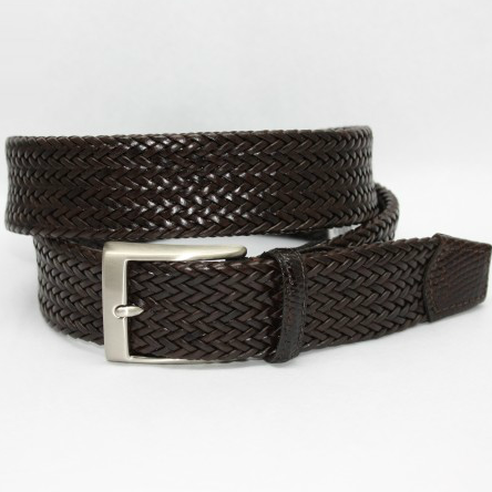 Torino Leather Italian Woven Calf Belt Brown