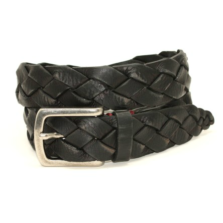 Torino Leather Tumbled Glove Leather Braid Belt Black