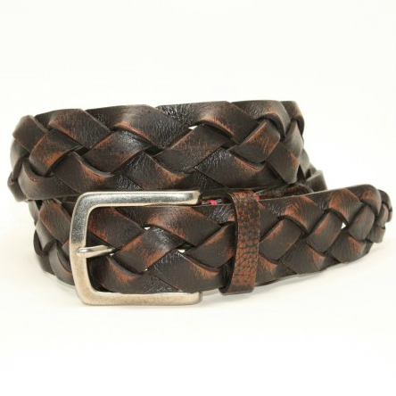 Torino Leather Tumbled Glove Leather Braid Belt Brown