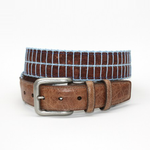 Torino Leather Italian Woven Cork & Waxed Cotton Belt - Brown/Light Blue