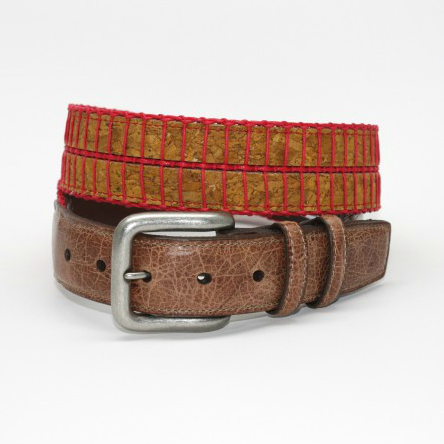Torino Leather Italian Woven Cork & Waxed Cotton Belt - Saddle/Red