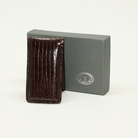 Torino Leather Lizard Magnetic Money Clip Cognac