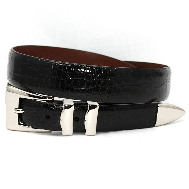 Torino Leather Alligator Embossed Belt Black